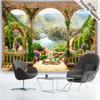 Renaissance Garden Tapestry Waterfall Forest View Balcony Arch Wall Hanging Backdrop