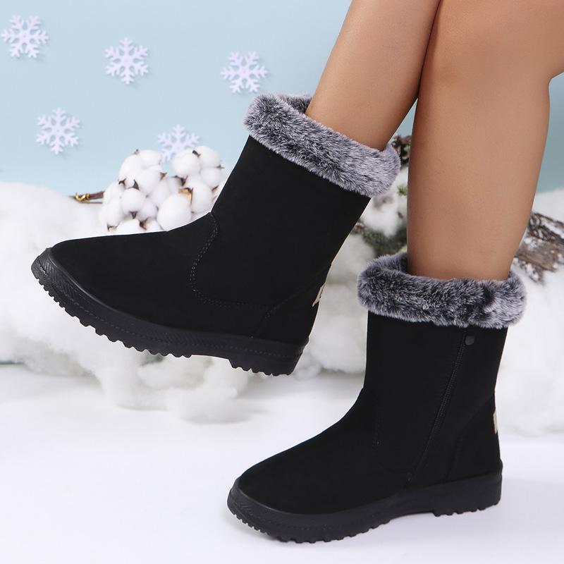 Fashion Women Boots Snow Casual Boots Ladies Waterproof Ladies Shoes Zipper Shoes For Women Plush Flat Winter Female Booties Botas Mujer