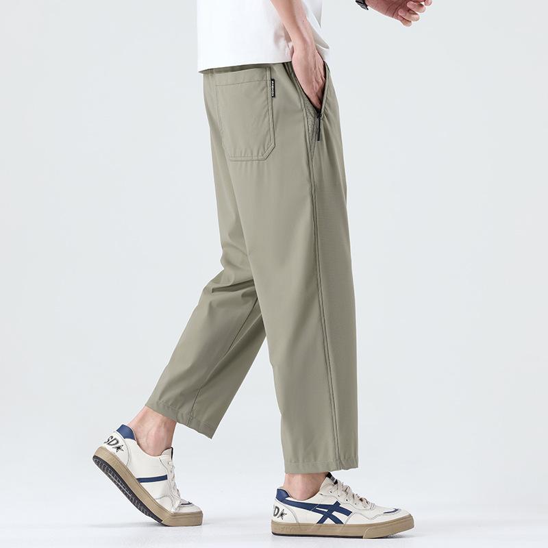 Summer New Four-sided Elastic Ice Silk Thin Casual Pants Men's Solid Color Simple Loose Straight Sports Casual Nine-point Pants