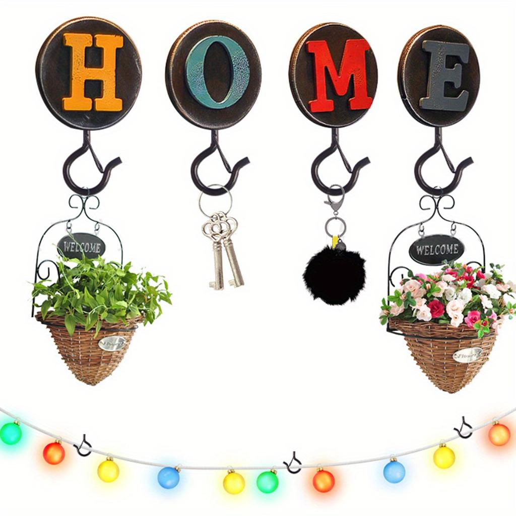 10pcs/box Black Hooks With Safety Buckle, Ceiling Screw Hooks For Hanging Outdoor String Lights, Hanging Plants