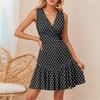 Women's V-Neck Waisted Floral Print Sleeveless Hem Spliced Dresses
