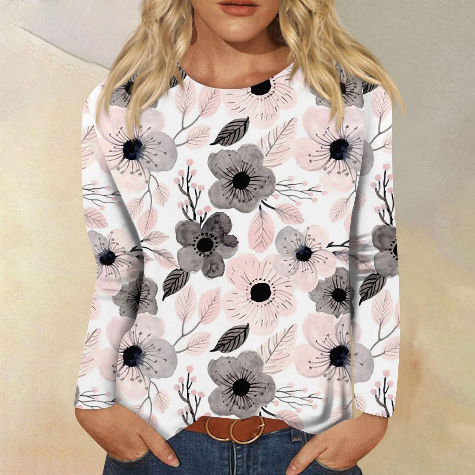 

Женская мода, повседневная блузка с длинным рукавом и цветочным принтом, пуловер с круглым вырезом XXL