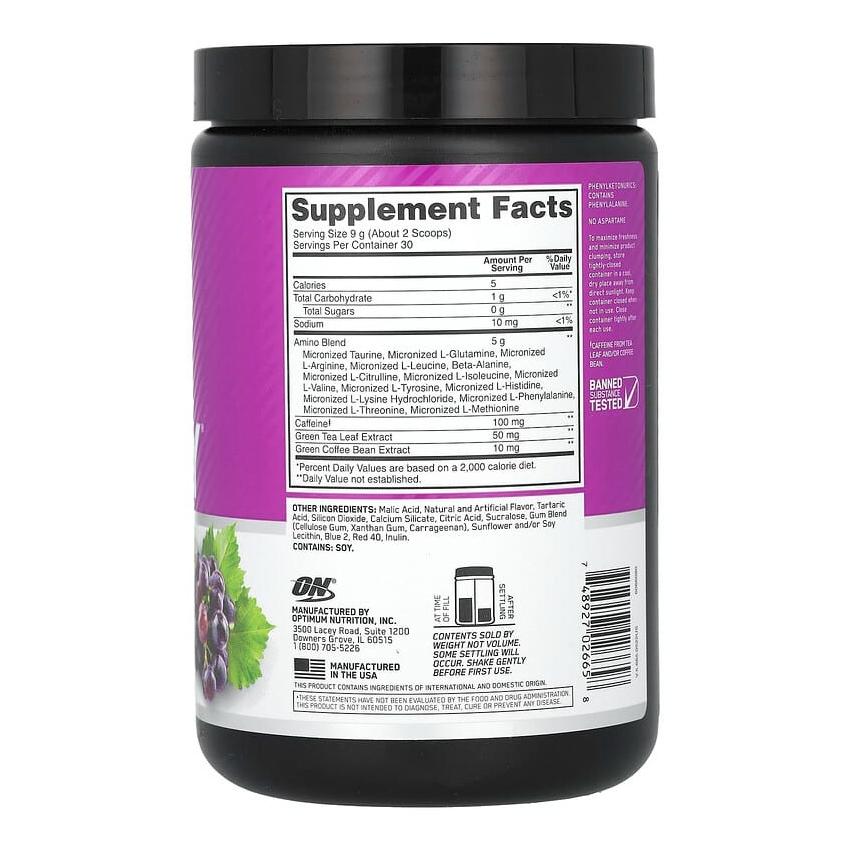 Незаменимые аминокислоты Виноград Конкорд (270 г), Essential Amin.O. Energy Concord Grape,  Optimum Nutrition