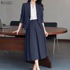 ZANZEA Women Long Sleeve Blazer and Midi Skirts Casual Two Piece Suit Sets