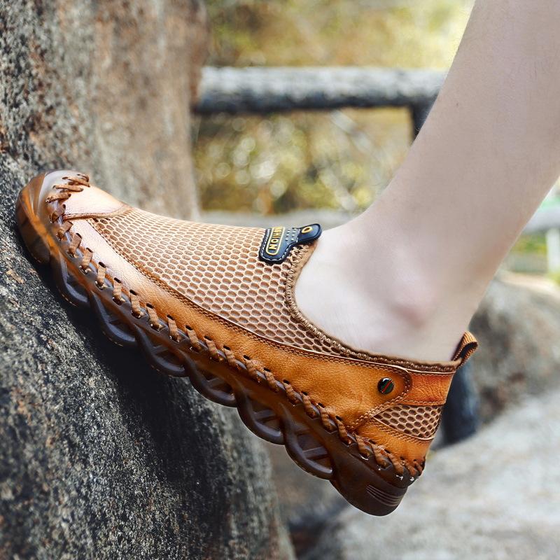 Neu Große Herren-Rindsleder-Mesh-Rindsehnensohle Casual Bag Head Ultraleichte Mesh-Sandalen_voghion.com