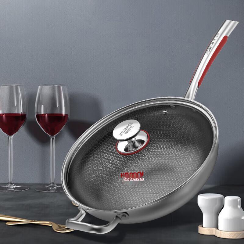 KOBACH 34cm Joyful Honeycomb Stainless Steel Wok