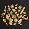 5pcs/Lot Gold Color Flower Leaves Feather Charm Sunflower Mushroom Stainless Steel Pendants For Jewelry Making Supplies Findings