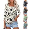 Shirt For Women's Fashion Casual Square Neck 3/4 Sleeve Loose Printed T-Shirt Ladies Top