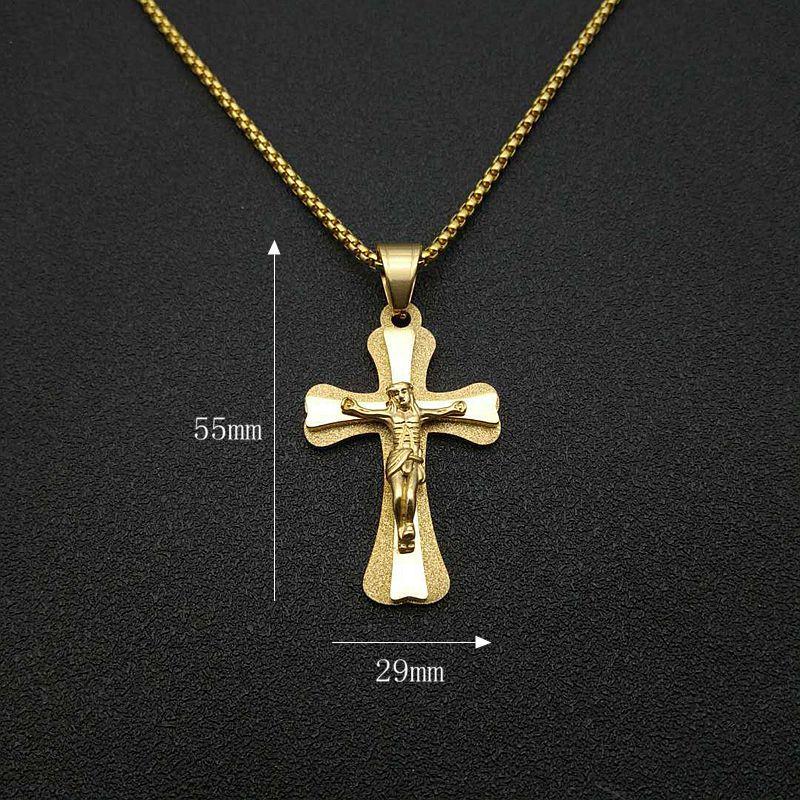 316L Stainless Steel 18k Gold Plated Christian Jewelry Charm Necklace Jesus Cross Pendant