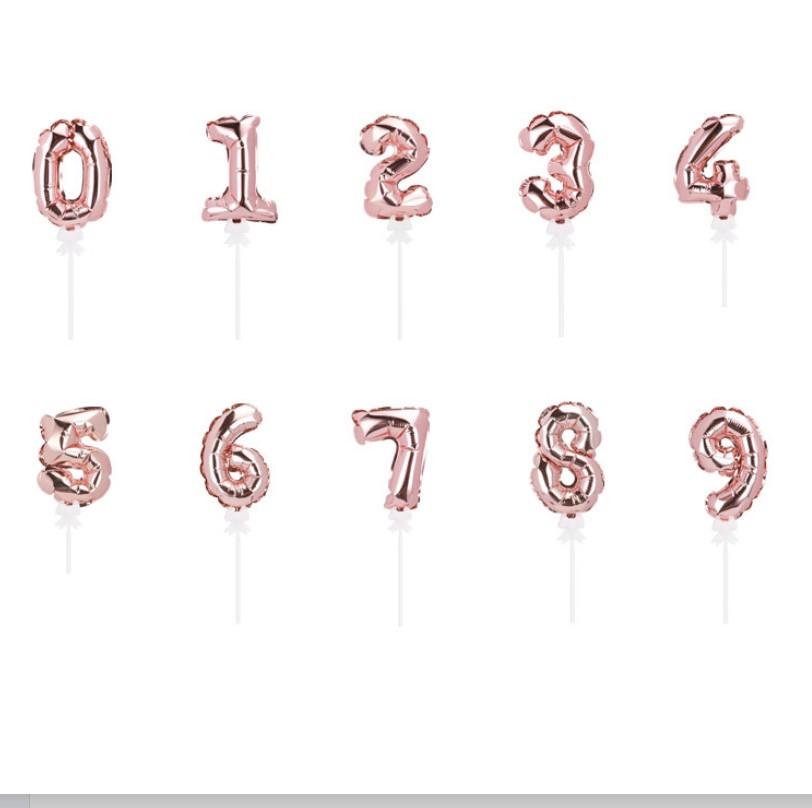 Balon din aluminiu auto-gonflabil de 14 cm cu număr, decor pentru tort, petrecere de aniversare 0-9 inserție.