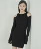Tobaseu Slim Fit Shoulder Cutout Knit Dress (Black)