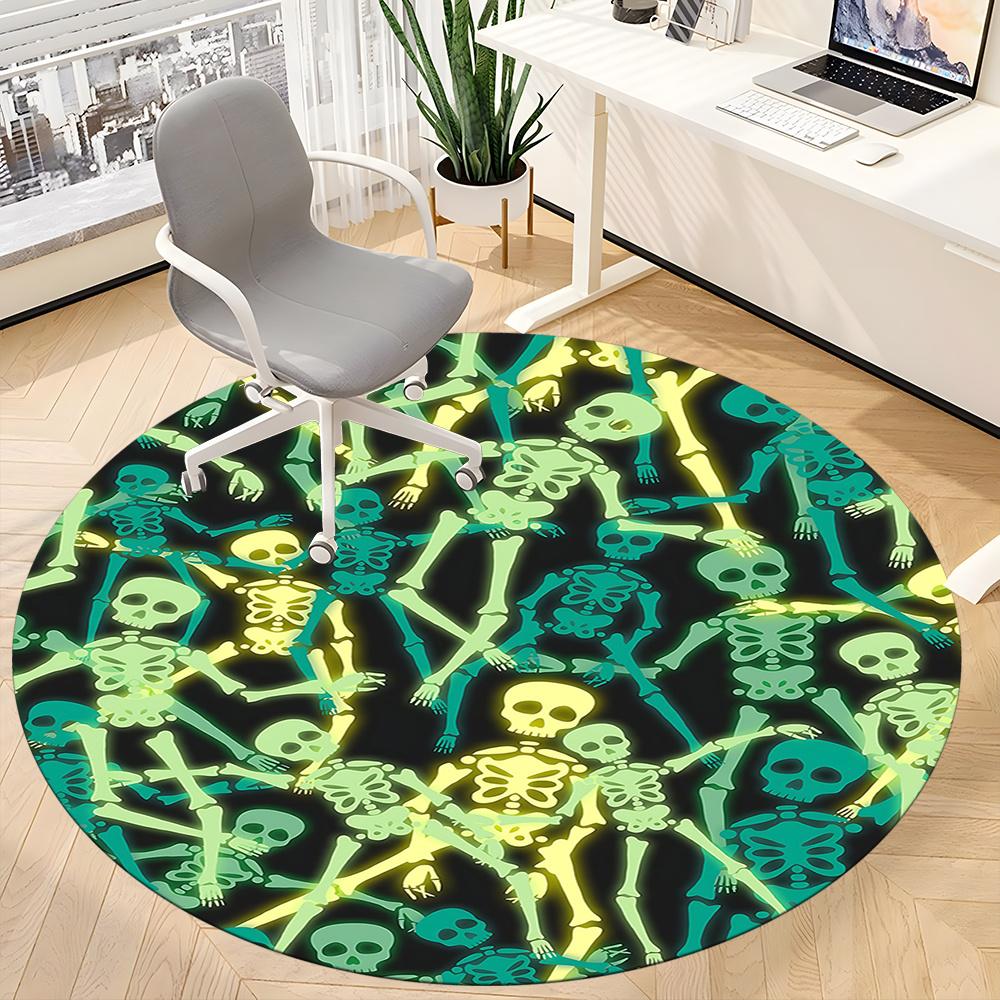 1pc SkeleFun HalloweenParty Office Round Area Rug, Indoor Mat Suitable ForOffice, Under Office Chairs Bedroom Living Room Home Decor, Room Decot139