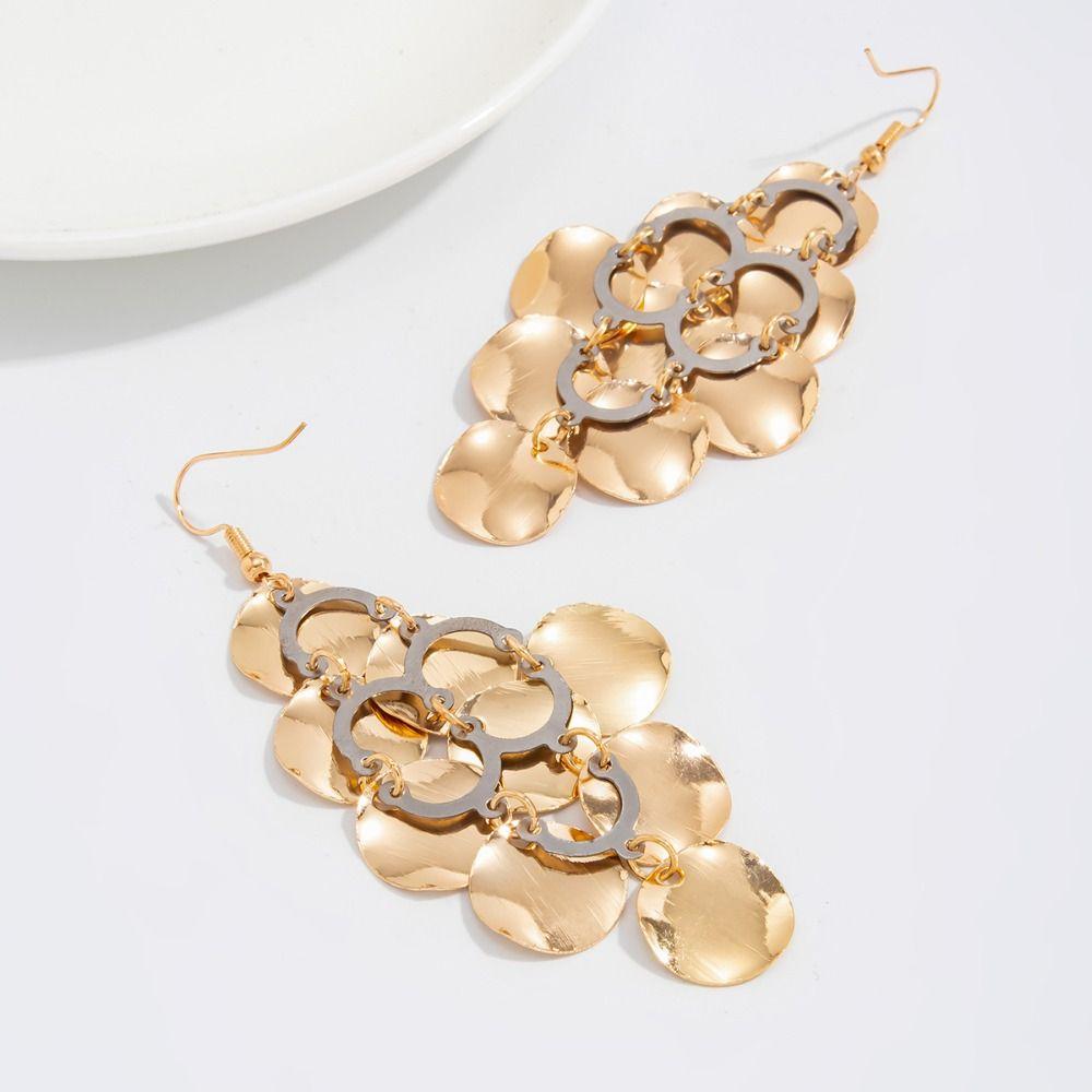 Bohemian Y Shape Necklace Metal Chain Gold Jewelry Fashion Sequin Drop Earrings  Collarbone Chain