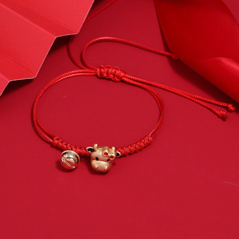 Hand-woven Natal Year Red Rope Lucky Cow Bracelet Female Lucky Calf Zodiac Hand Rope Versatile Retro Couple Jewelry