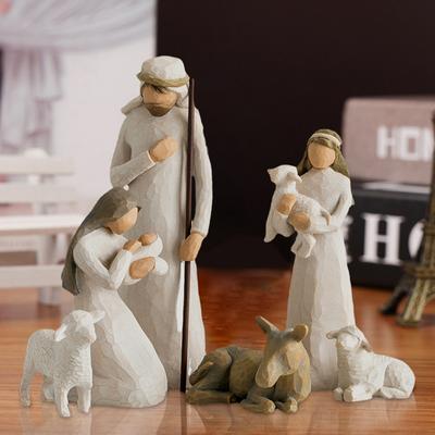 Desk Decor Hand Painted Decor Baby Jesus Manger ,Resin Ornament Nativity Figures Statue Set