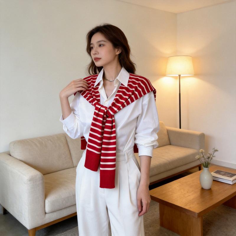 Korean-Style Striped Shawl Shirt: Versatile Summer Sun Protection and Travel Cover-Up
