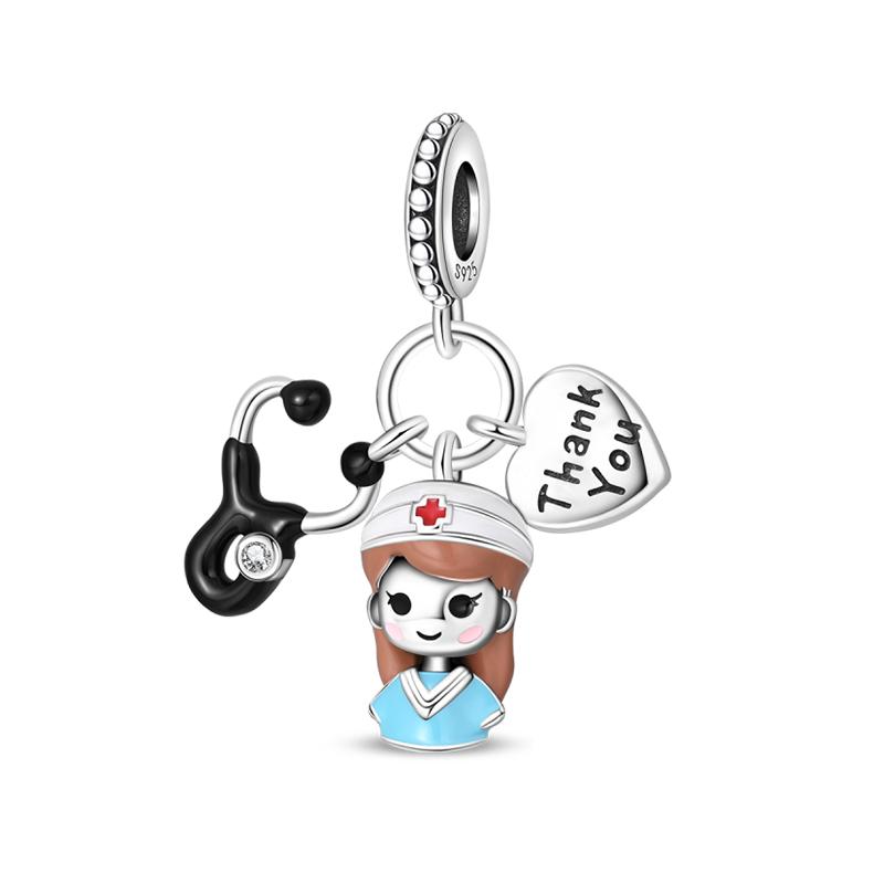 New 925 Silver Medical Kit Stethoscope Professional Series Charms Beads Fit Pan Bracelets DIY Jewelry Gifts