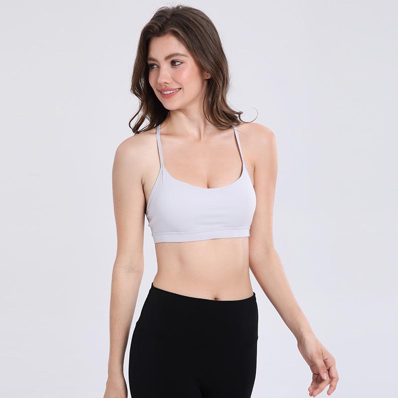 Flow Y Women's Sports Bra - Gathered Running Fitness Nude Yoga Vest with Y Shoulder Straps