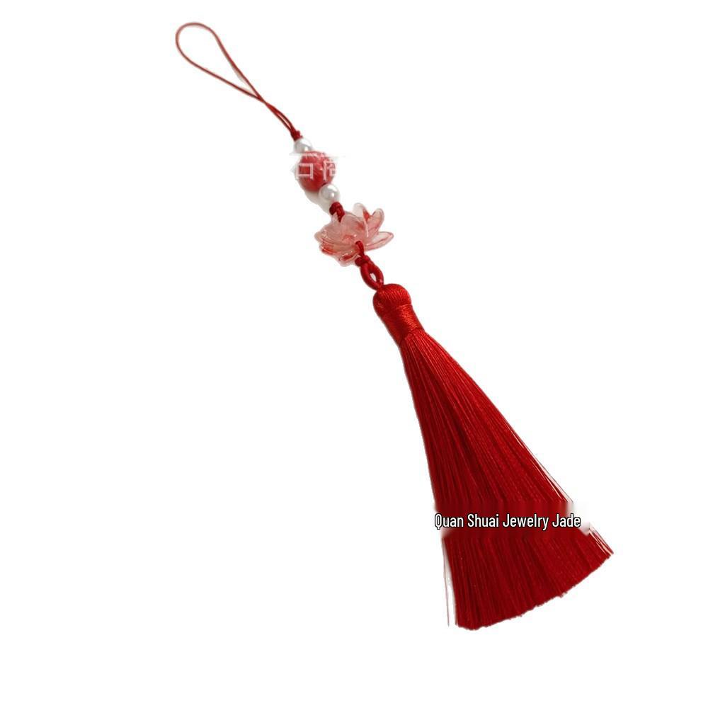 

Lotus Red Tassel Cheongsam Pendant: Ancient Style Fan & Bookmark Ornament красный
