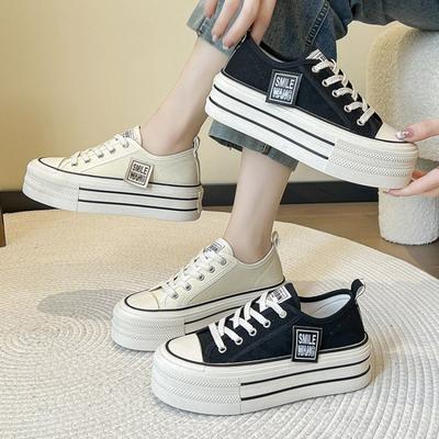 Mode Outdoor Multifunktionale Sport Canvas Schuhe Neue Damen Schwarze Schnür-Plattform Canvas Sneakers Bequeme Schuhe