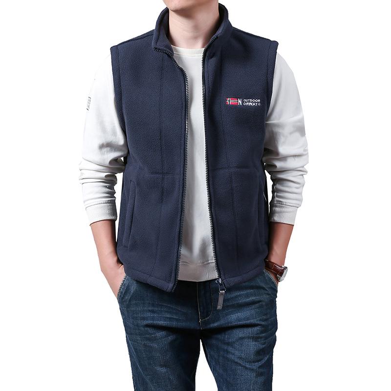 

2024 Men s Autumn/Winter Fleece Vest - Casual Plus Velvet Cardigan for Middle-Aged & Elderly L синій