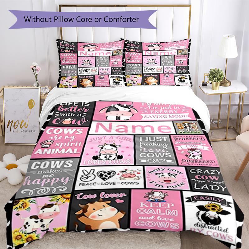 3pcs Custom Name Cow Bedding Set Duvet Cover Closure Includes 1 Duvet Cover & 2 Pillowcases, Soft and Comfortable for All Seasons.