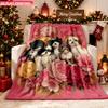 Blanket 1pc Puppies In A Floral Setting 2D-printed Flannel Throw Blanket-soft and Cozy Suitable for Use On the Sofa While Travelin