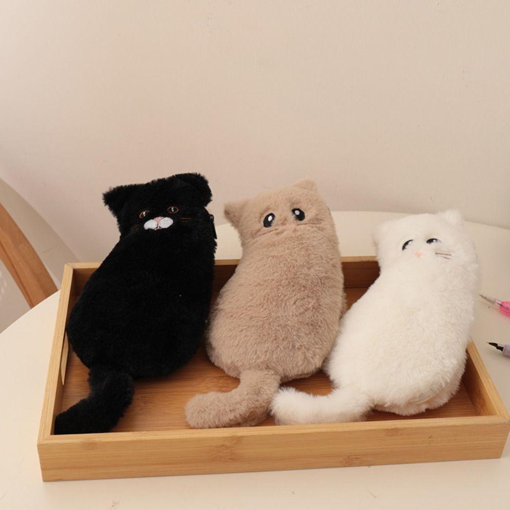 Large Capacity Plush Cat Pencil Case Kawaii Plush Cat Stationer Bag Student Stationery