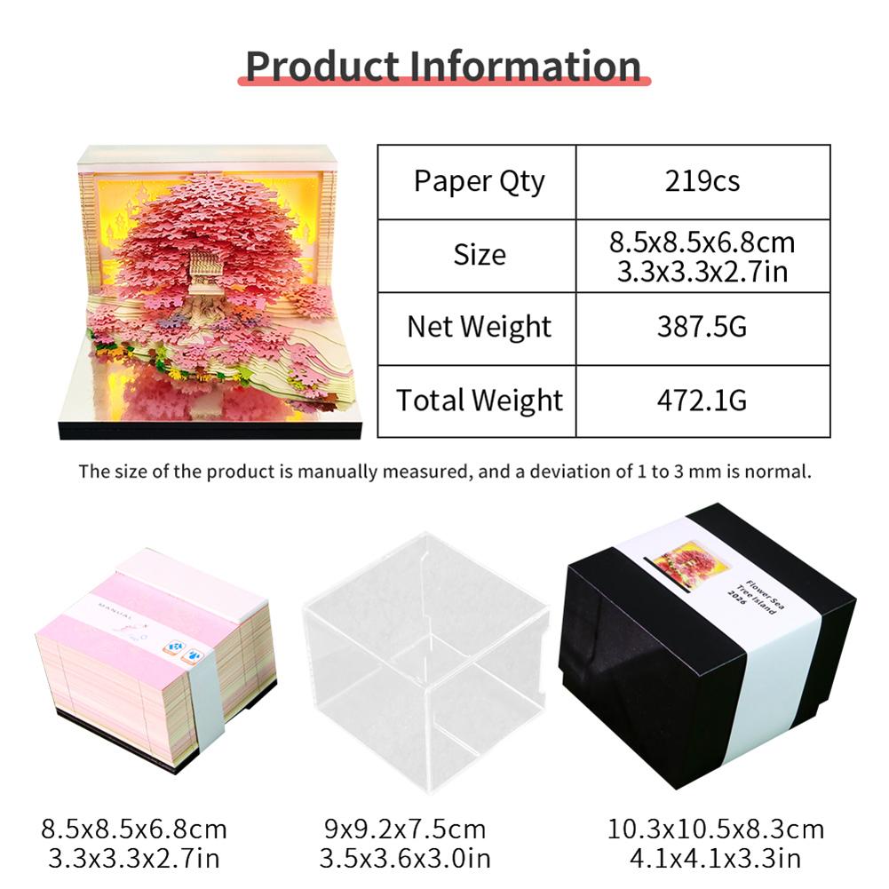 Unique Paper Sculpture Calendar For Desk Decor LED Light Memo Art Note Papers Student Present
