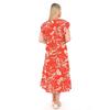 Flounce Sleeves Crew Neck Belted Floral Patterned Long Viscose Dress