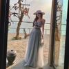 Women's Mesh Strapless Dress 2026 Spring Summer New Arrival V-neck Bowknot Deco Long Maxi Dresses Female