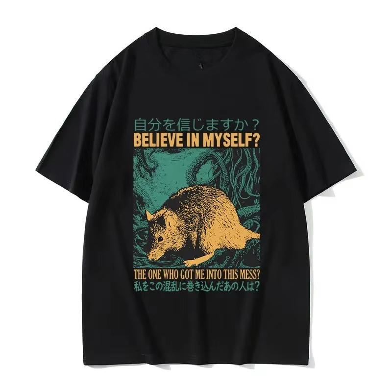 Believe In Myself Funny Graphic T Shirt Retro Japanese Rat Print Short Sleeve Tshirt Unisex Unisex Fashion Oversized Tshirts 2026