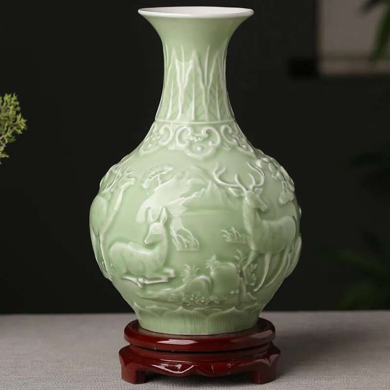 Ceramic Vase Decoration, Flower Arrangement, Antique Shelf, Chinese Zen Flower Arrangement, Home Decoration, Jingdezhen