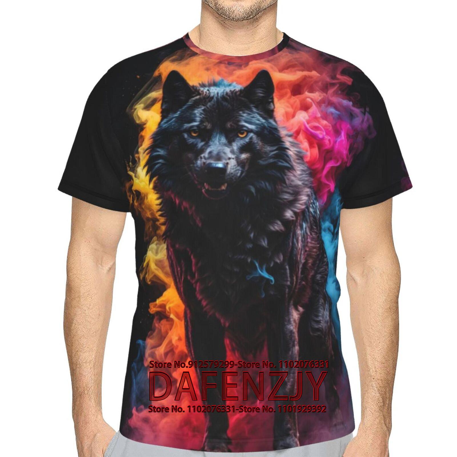 

3D Print Colorful wolf T-Shirt For Men Tees Summer Loose Round Neck Tops Unisex T Shirts Short Sleeves XXXL небо синє кольору