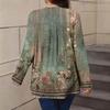 Women's Plus Size Fashion Printed Casual Pleated Round Neck Long Sleeve Top