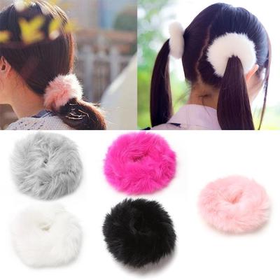 Elastic Hair Ring Fluffy Faux Fur Furry Scrunchie Rope Band Round