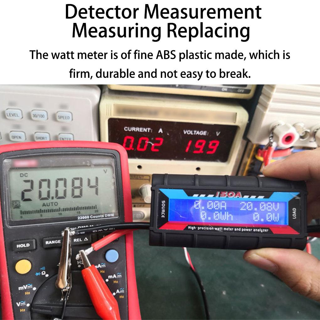 ABS Wattmeter Tragbar Wiederverwendbar Professionell 150A Digitalanzeige Elektrisch Solarmodul Leistungsanalysator Amperemeter Hintergrundbeleuchtung