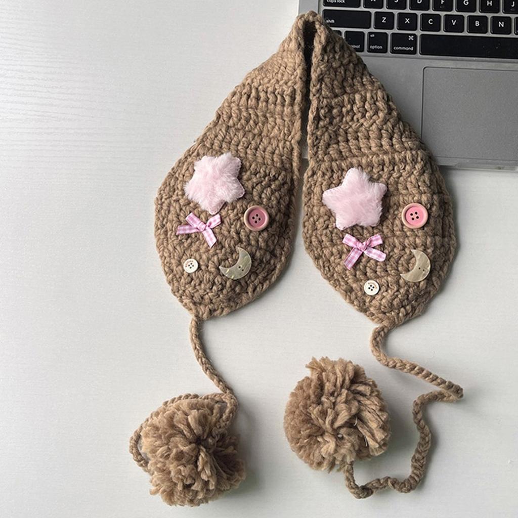 Windproof Crochet Earmuffs with Star&Moon Decals Eye-Catching Ear Warmer for Adult Keep Ear Warm Cold Weather Supplies