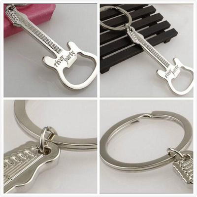 1 X Guitar Bottle Opener Ring Keyring Chain Metal Bar Wine Beer Cap Hanging Tool