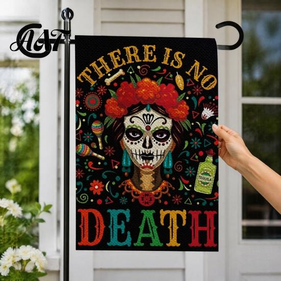 Bandiere da Giardino Giorno dei Morti, 12x18 Pollici Teschio Floreale Segni Decorativi per Cortile Scheletro Gotico Messicano Fiori Scheletrici Stendardo in Juta Double-Sided per Patio,
