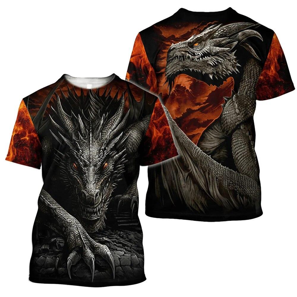 Super velké pánské tričko Viking Tattoo Dragon 3D potištěný polyester s krátkým rukávem Ležérní Hip Hop Top Léto