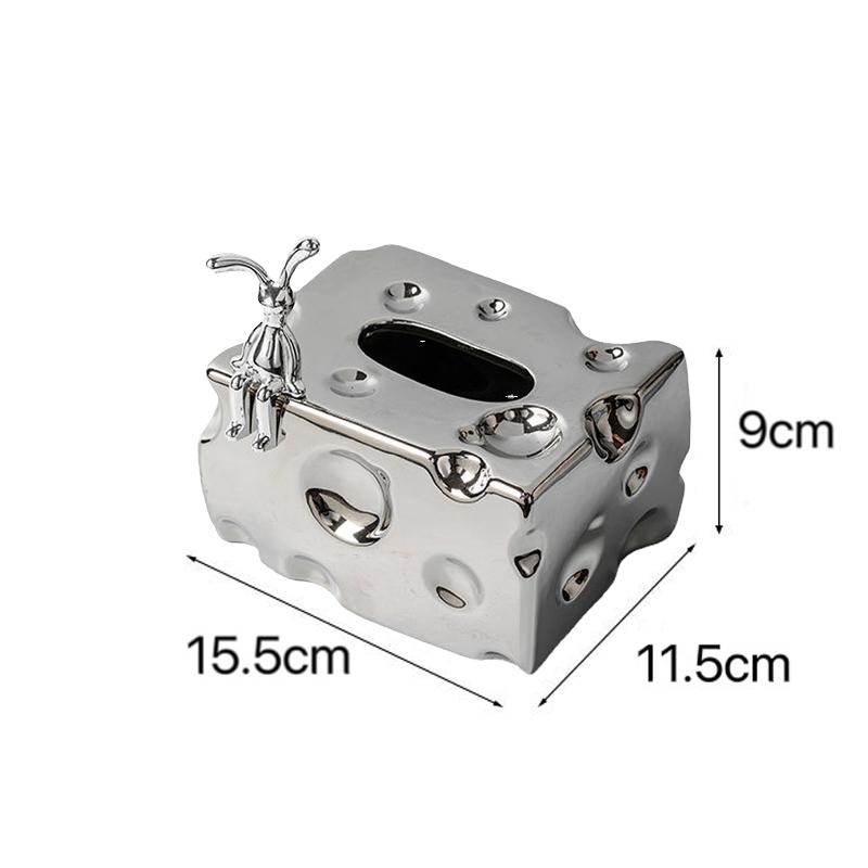 

Творческая коробка для салфеток из сыра, скандинавская роскошная бытовая декоративная бумажная коробка, украшения для гостиной, гальванизированная керамическая коробка для салфеток серебряный