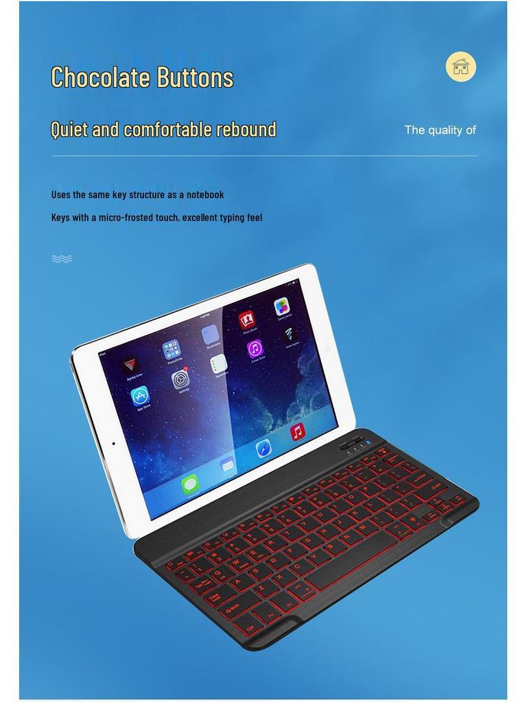 Wireless Bluetooth Keyboard with Colorful Backlight for Mobile Phones and Tablets, Compatible with 7-10 Inch Devices, Luminous Russian Layout