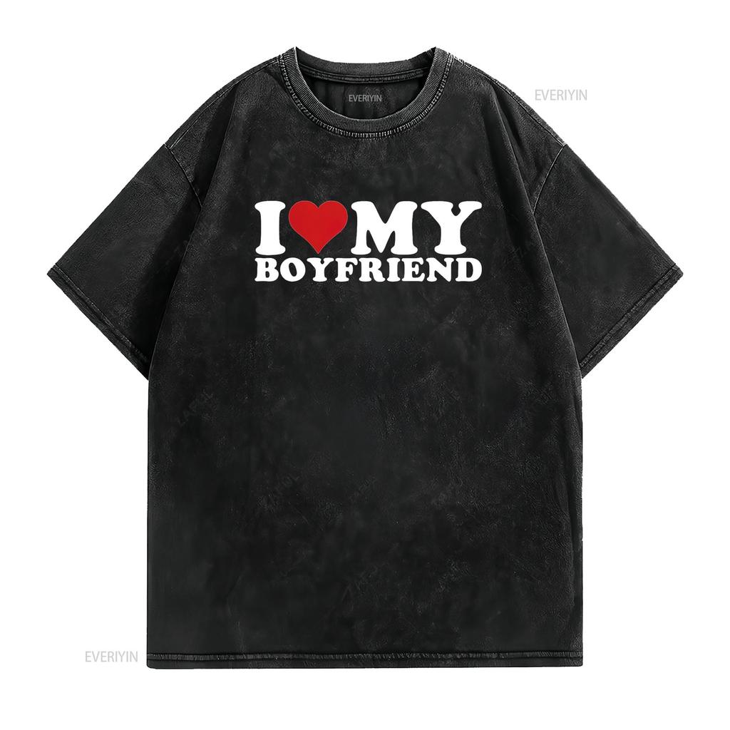 I Love My Boyfriend Heart BF T Shirt Black L Vintage Washed Designer Clothes Graphic Soft Homme Top For Everyday Wear