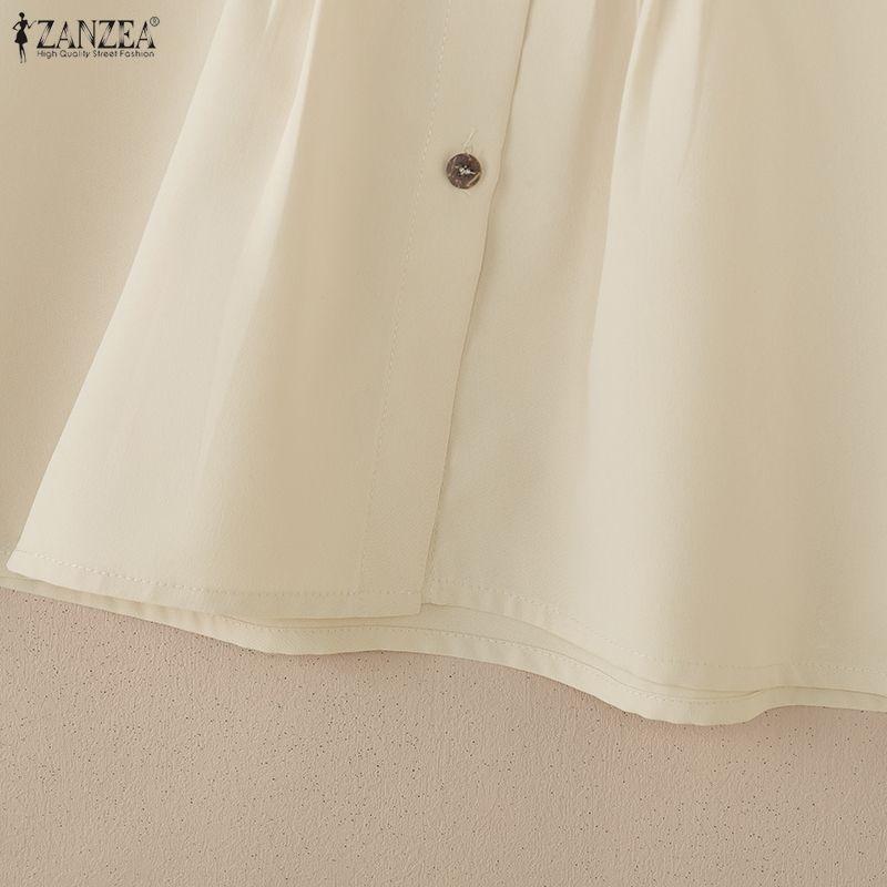 ZANZEA Chemisier décontracté à manches longues et col rond pour femme, couleur unie