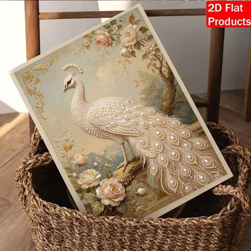 Pearl Art Painting Home Wall Decor White Peacock Pearl Gemstone Painting Picture Crafts Adult/Beginner Gift Creative Home Decor Unframed