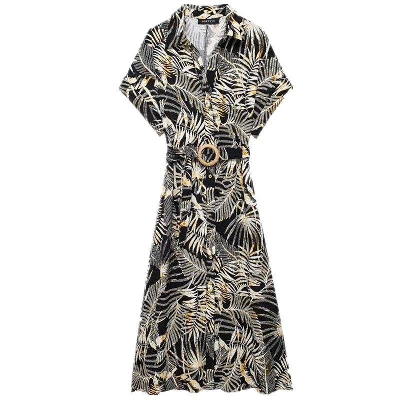 

Fashion Style 2024 Summer New Arrival Women s Clothing Elegant Linen Blend Tropical Style Print Dress 1165116 Picture color L