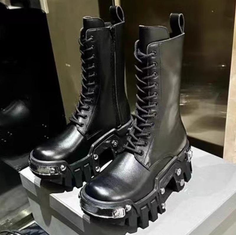 Fashion Couple Fashion Platform Boot Men Women's Punk Tooling Boots Men Dark Rock Locomotive Boots High Quality Rivet Boots Botas Hombre