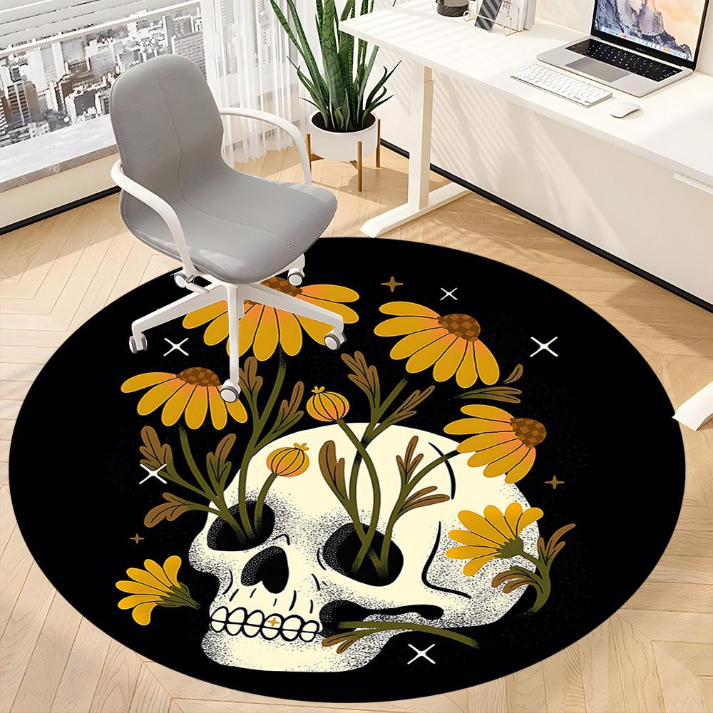 1pc Skull Office Round Area Rug,  Mat Suitable For Office, Under Office Chairs Bedroom Living Room Home Decor, Room Deco