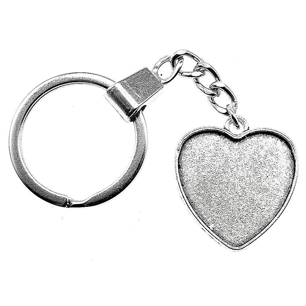 Heart Elliptical Glass Cabochon Base Setting Tray Blank Antique Bronze Metal Keychain for Family Gift